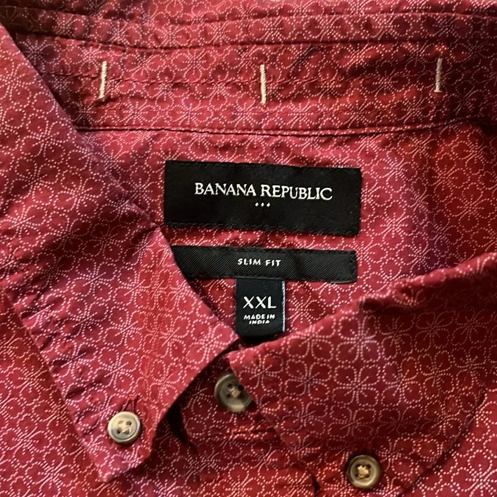 MEN SHIRT XXL Banana Republic short sleeve button up/Red